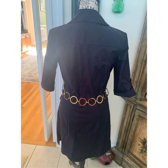 Original MILLY NY Navy Blue Retro Shirt Dress w/ Gold Chain & Leather Belt~ - Picture 11 of 12